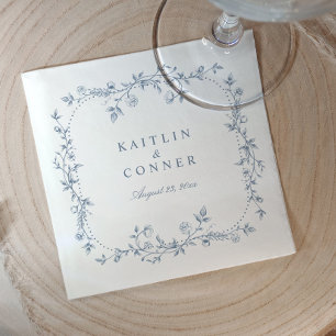 Serviette En Papier Mariage Cocktail Floral Bleu Poussiéreux de Style