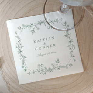 Serviette En Papier Mariage Cocktail Floral Vintage Français Vert Saug
