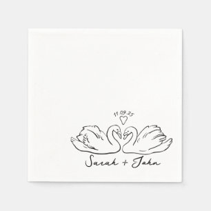 Serviette En Papier Mariage Coeur de cygne personnalisé Cocktail Napki