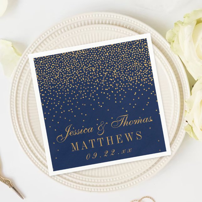 Serviette En Papier Mariage Confetti en or bleu marine et glam (Créateur téléchargé)