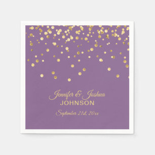 Serviette En Papier Mariage Confetti Lilac Purple Or Personnalisé