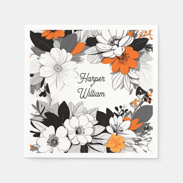 Serviette En Papier Mariage contemporain de fleurs orange monochrome (Devant)