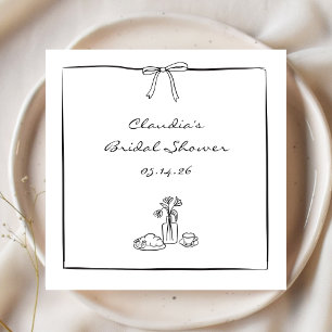 Serviette En Papier Mariage Coquette Dessiné à la Main Sans Temps Besp