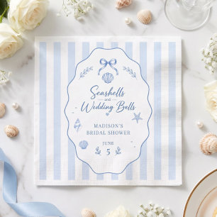 Serviette En Papier Mariage Coquillages Fête Prénuptiale Ruban Rayé Bl