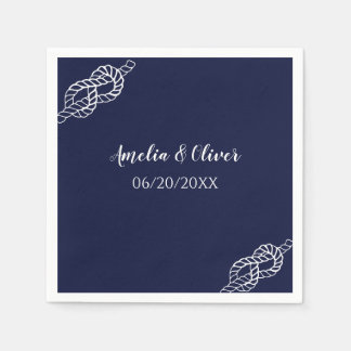 Serviette En Papier Mariage Corde Nautionique Blanche & Navy
