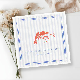 Serviette En Papier Mariage côtier au homard rayé rouge et bleu rétro
