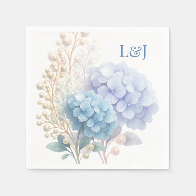Serviette En Papier Mariage couleur bleu d'aquarelle romantique Pearl  (Devant)