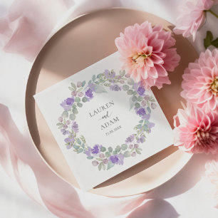 Serviette En Papier Mariage Couronne Florale Bohème Violette