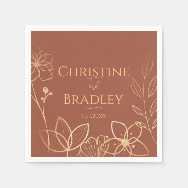Serviette En Papier Mariage cuivre et or (Devant)