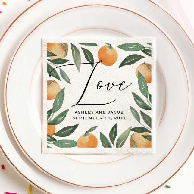 Serviette En Papier Mariage d'agrumes aquarelle. Le jardin fleuri d'ét (Créateur téléchargé)
