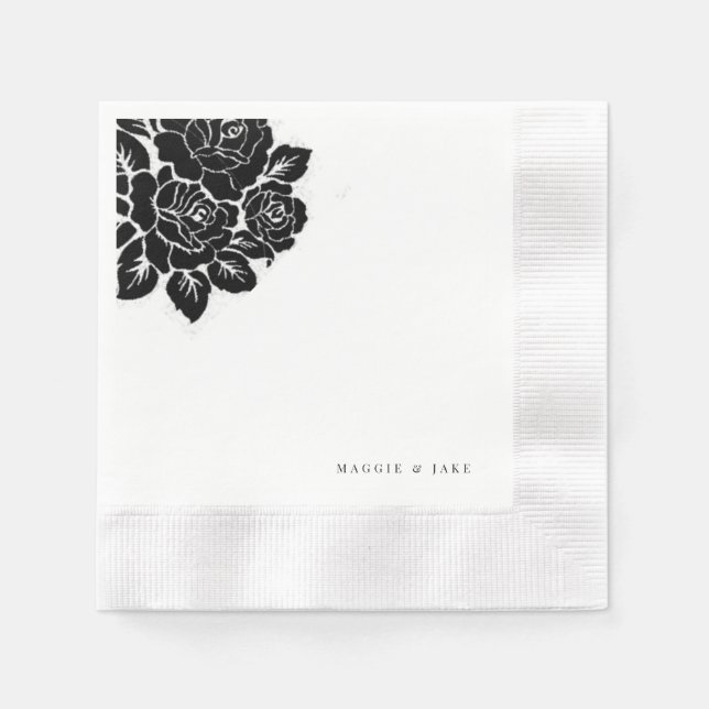 Serviette En Papier Mariage damassé noir et blanc (Devant)
