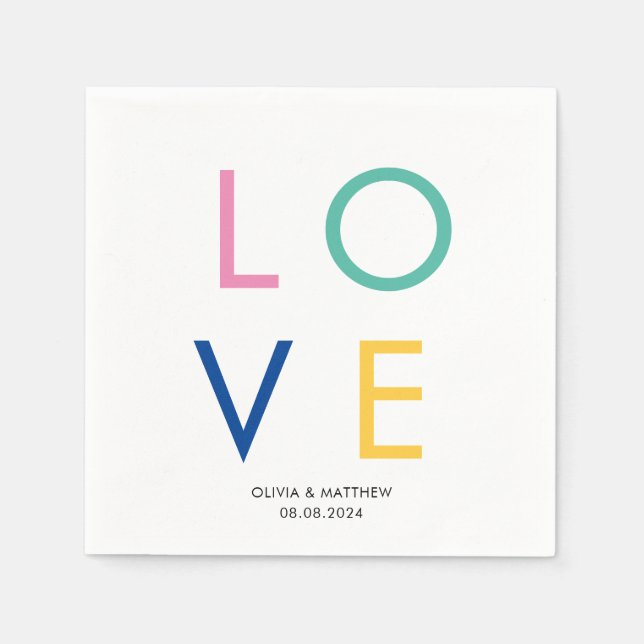 Serviette En Papier Mariage d'AMOUR minimal moderne (Devant)