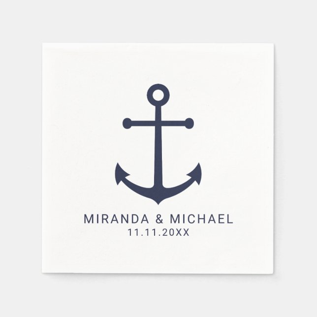 Serviette En Papier Mariage d'Ancre bleu marine moderne (Devant)