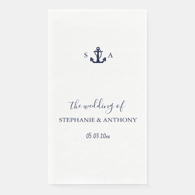 Serviette En Papier Mariage d'Ancre bleu marine Monogram (Devant)