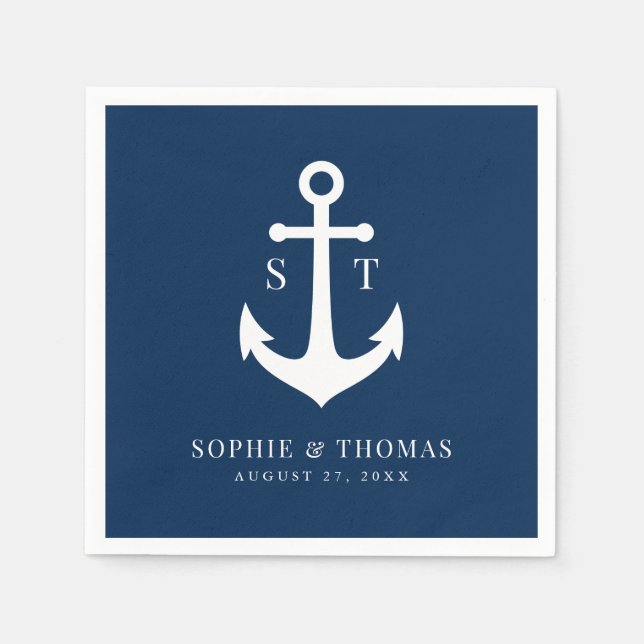 Serviette En Papier Mariage d'Ancre de monogramme couleur Arrière - pl (Devant)