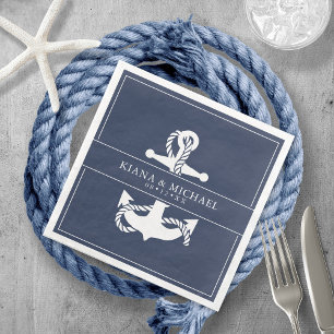Serviette En Papier Mariage d'Ancre Vague bleue V2 Wht/Navy ID836