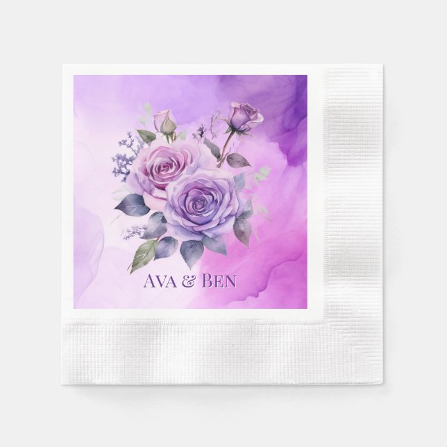 Serviette En Papier Mariage dans le jardin de l'alcool rose violet et  (Devant)