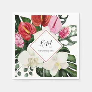 Serviette En Papier Mariage d'aquarelle à orchidée à fleurs tropicales