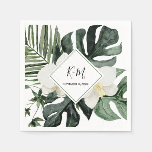 Serviette En Papier Mariage d'aquarelle à orchidée à fleurs tropicales