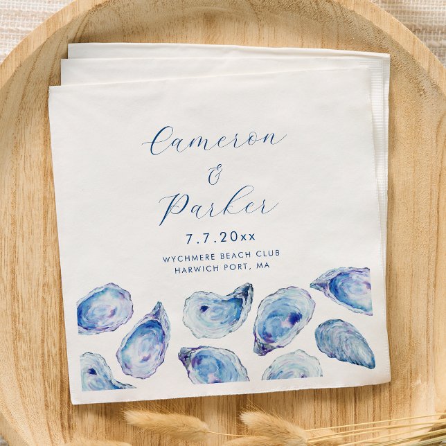 Serviette En Papier Mariage d'aquarelle bleu huître (Personalized Oyster Wedding Napkins for an elegant blue coastal wedding from Concertina Press)