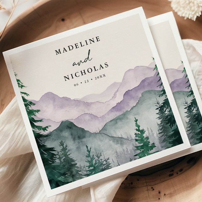 Serviette En Papier Mariage d'aquarelle de la forêt de Misty Mountain (Créateur téléchargé)
