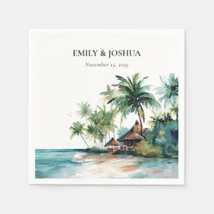 Serviette En Papier Mariage d'aquarelle de plage Tropical
