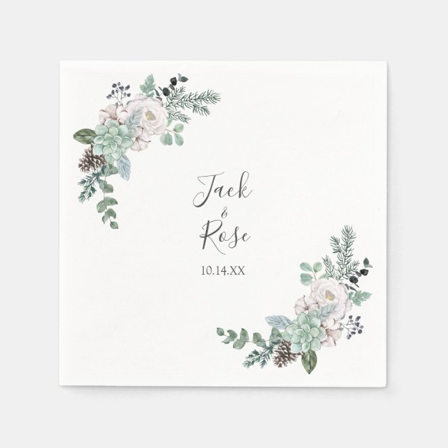 Serviette En Papier Mariage d'aquarelle d'hiver (Devant)