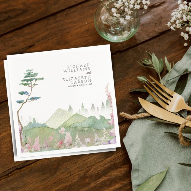 Serviette En Papier Mariage d'aquarelle fleur sauvage Mountain (Créateur téléchargé)