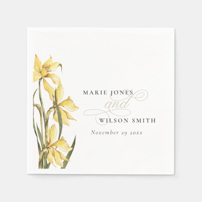 Serviette En Papier Mariage d'aquarelle florale de jonquille rustique (Devant)