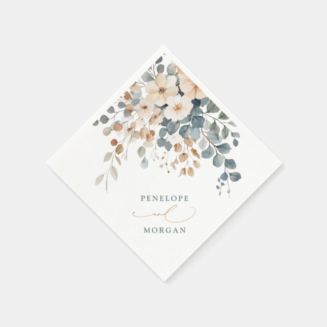 Serviette En Papier Mariage d'aquarelle florale moelleuse (Coin)
