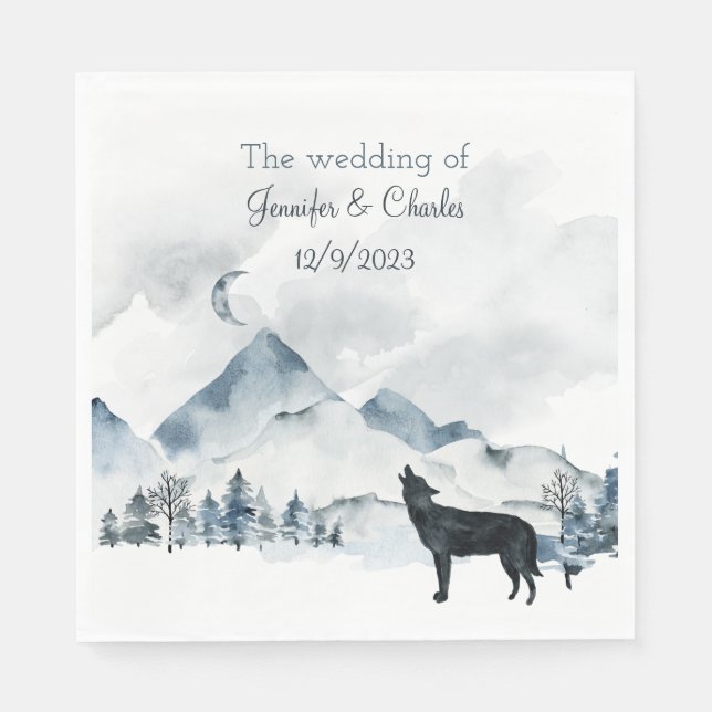 Serviette En Papier Mariage d'aquarelle Foggy Mountain (Devant)