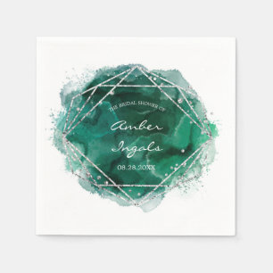 Serviette En Papier Mariage d'aquarelle géométrique Emerald Green