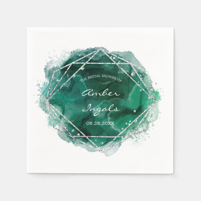 Serviette En Papier Mariage d'aquarelle géométrique Emerald Green (Devant)