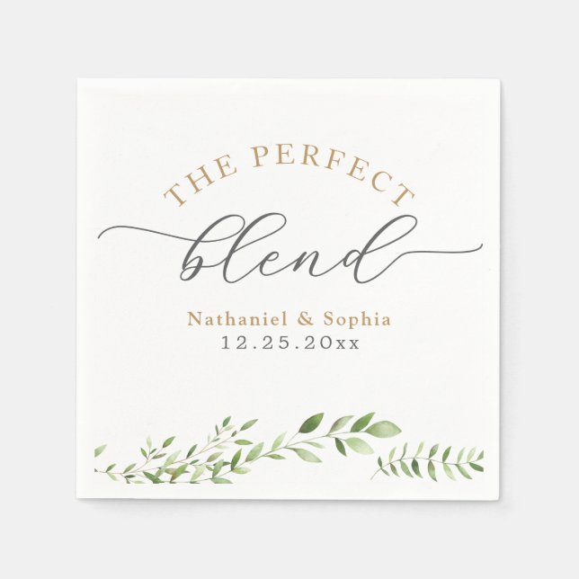 Serviette En Papier Mariage d'aquarelle Gold Greenery (Devant)