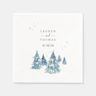 Serviette En Papier Mariage d'aquarelle hiver À feuillage persistant T