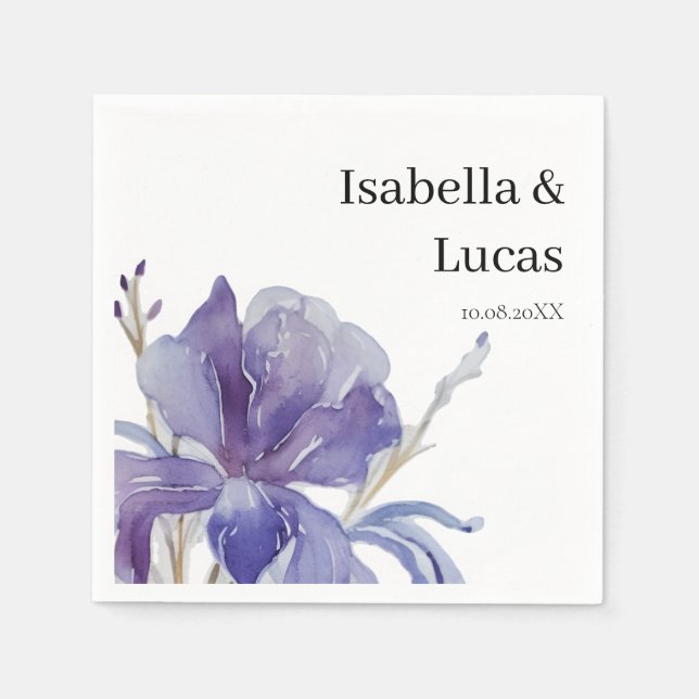 Serviette En Papier Mariage d'aquarelle Iris violet (Devant)