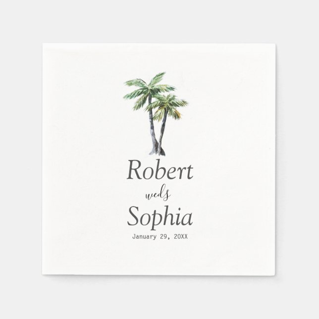 Serviette En Papier Mariage d'aquarelle moderne Palm Tree (Devant)