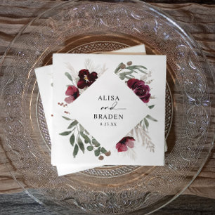 Serviette En Papier Mariage d'aquarelle Rose Boho Pampas