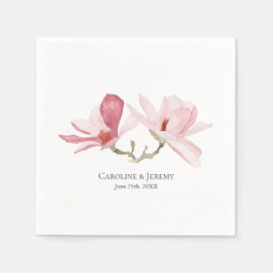 Serviette En Papier Mariage d'aquarelle rose Magnolias