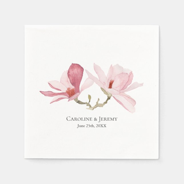 Serviette En Papier Mariage d'aquarelle rose Magnolias (Devant)