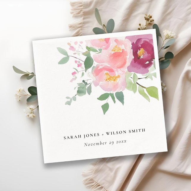 Serviette En Papier Mariage d'aquarelle Rose rose-bleu (Créateur téléchargé)