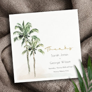 Serviette En Papier Mariage d'aquarelle Tropical Beach Palm Tree Merci