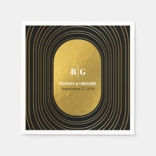 Serviette En Papier Mariage d'arc minimaliste moderne noir & or