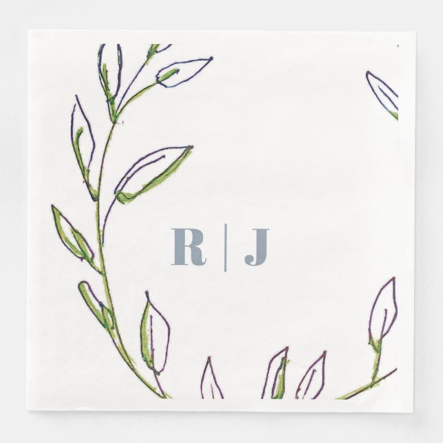 Serviette En Papier Mariage d'art Monogramme initial Dusty Blue Green  (Devant)