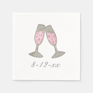 Serviette En Papier Mariage Date Pink Champagne Fête des mariées servi