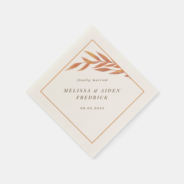 Serviette En Papier Mariage d'automne simple à branches orange (Coin)