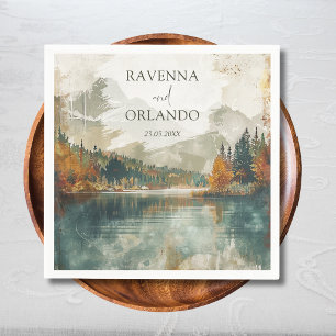 Serviette En Papier Mariage d'automne vintage au bord d'un lac de mont
