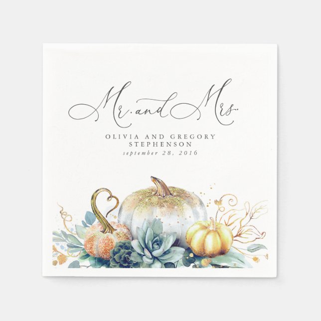 Serviette En Papier Mariage de automne Citrouille d'or Succulents (Devant)