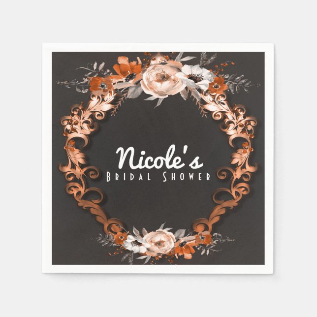 Serviette En Papier Mariage de automne d'automne Orange Floral Fleurs  (Devant)