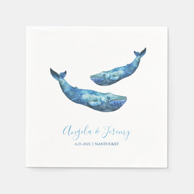 Serviette En Papier Mariage de baleine bleu aquarelle (Devant)